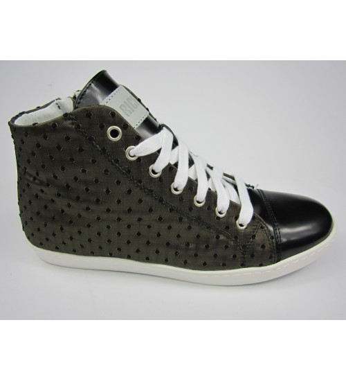 Deluxe handmade sneakers black leather&exclusive fabric.
